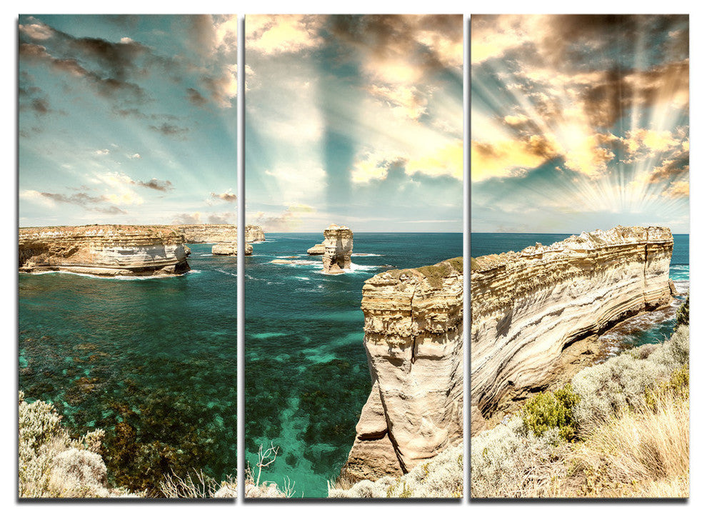 "Rocks at Great Ocean Road Victoria" Metal Wall Art, 3 Panels, 36"x28"