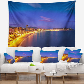 Benidorm Poniente Beach Sunset Seascape Wall Tapestry, 80"x68"