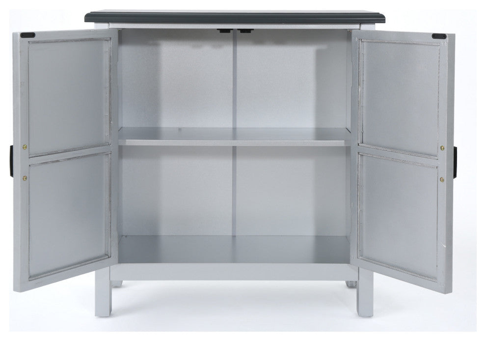 GDF Studio Aliana Shabby Painted Accent Cabinet, Silver/Charcoal Gray