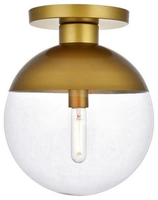 Living District Eclipse 1-Light Metal & Glass Flush Mount in Brass/Clear