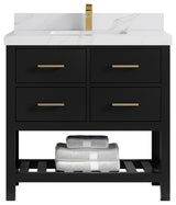 Parker 36" Single Sink Bath Vanity, Black 2" Calacatta Sienna