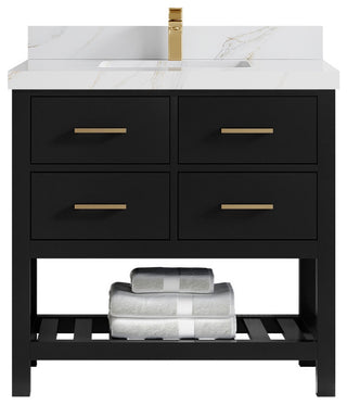 Parker 36" Single Sink Bath Vanity, Black 2" Calacatta Sienna