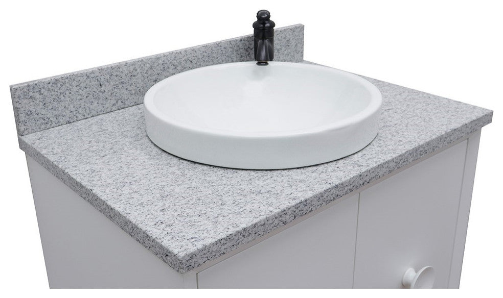 31" Single Vanity, White Finish With Gray Granite Top And Round Sink