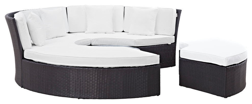 Espresso White Convene Circular Outdoor Patio Daybed Set