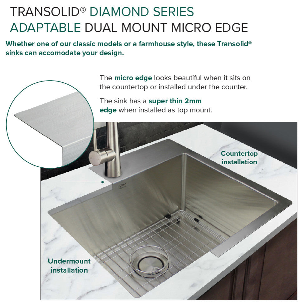 Transolid Diamond 32"x22" Single Bowl Dual-Mount Sink Kit in Stainless Steel