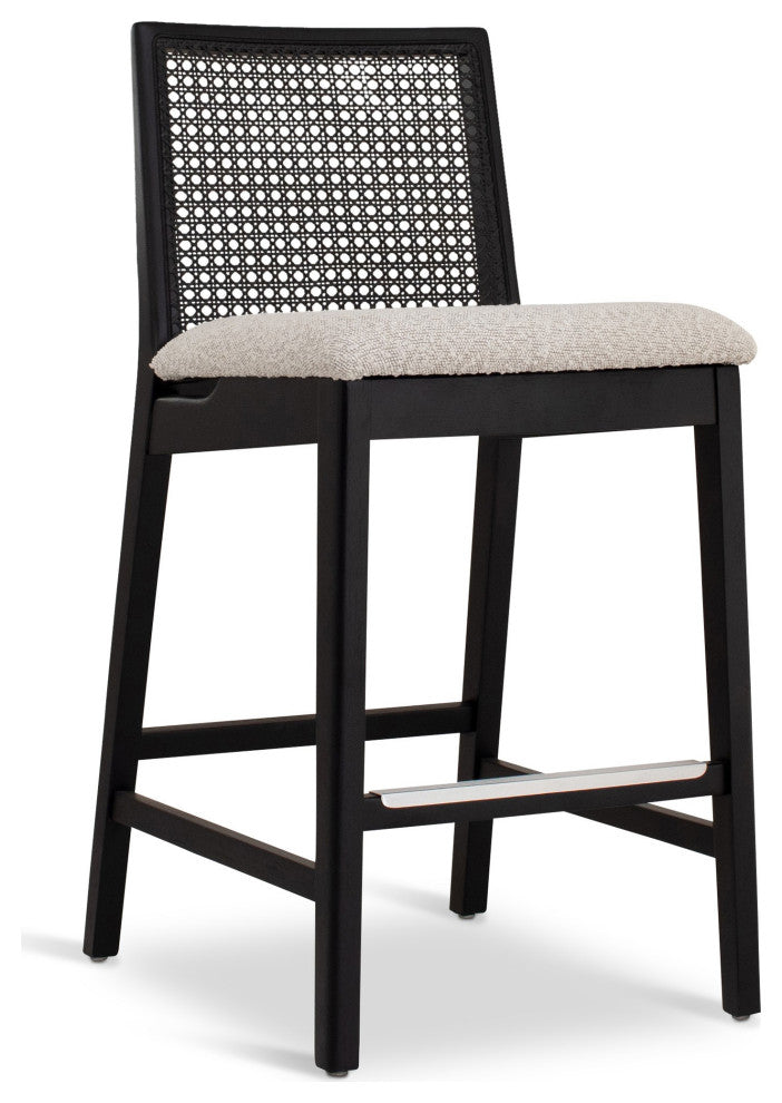 Modern Brazilian, Nardia, Cane Counter Stool, Ebano/Crafted Glaze