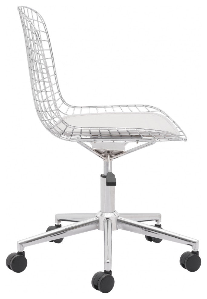 Chrome Wire Grid White Cushion Desk Chair