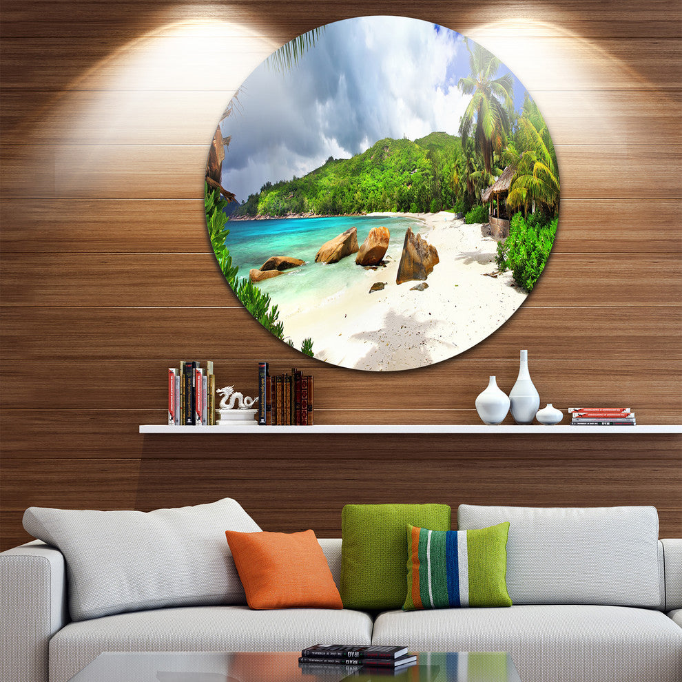 Seychelles Islands Wide Panorama, Landscape Round Wall Art, 11"