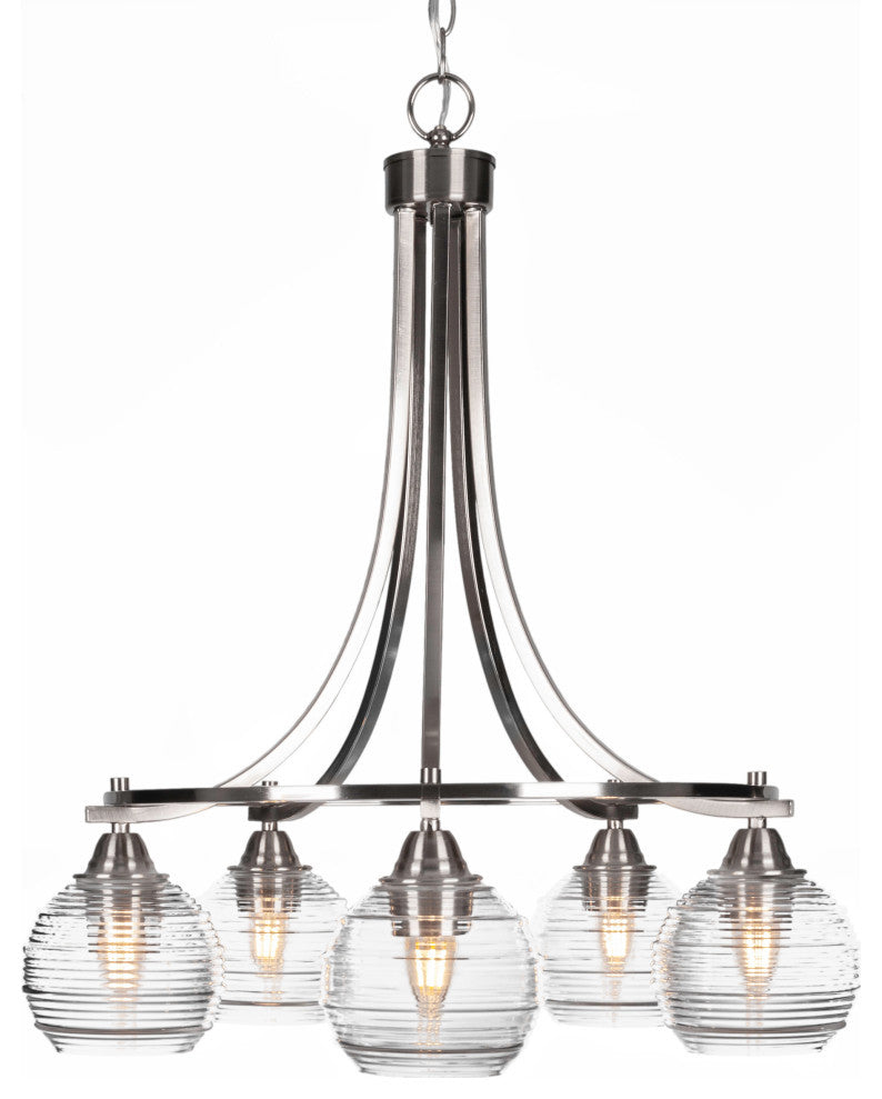 Paramount 5-Light Chandelier, Brushed Nickel, 6" Clear Ribbed Glass