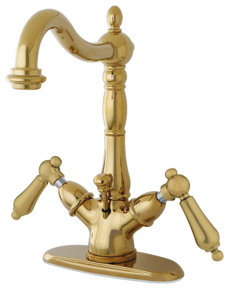 Kingston Brass Two-Handle Bathroom Faucet With Brass Pop-Up, Polished Brass