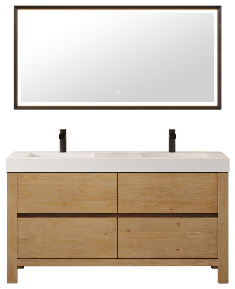 Cascadia Bathroom Vanity, Weathered Fir, 60", With Mirror