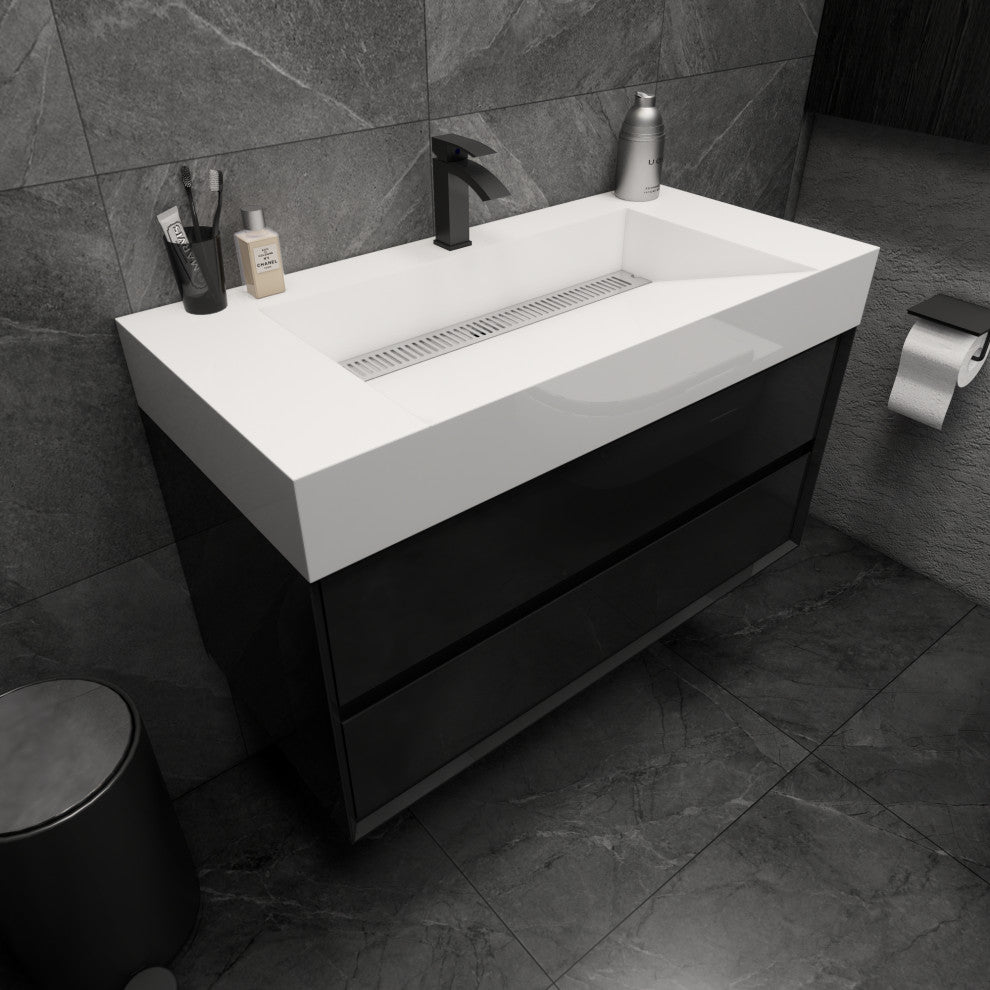 MAX 42" Floating Bath Vanity With Acrylic Sink, Gloss Black