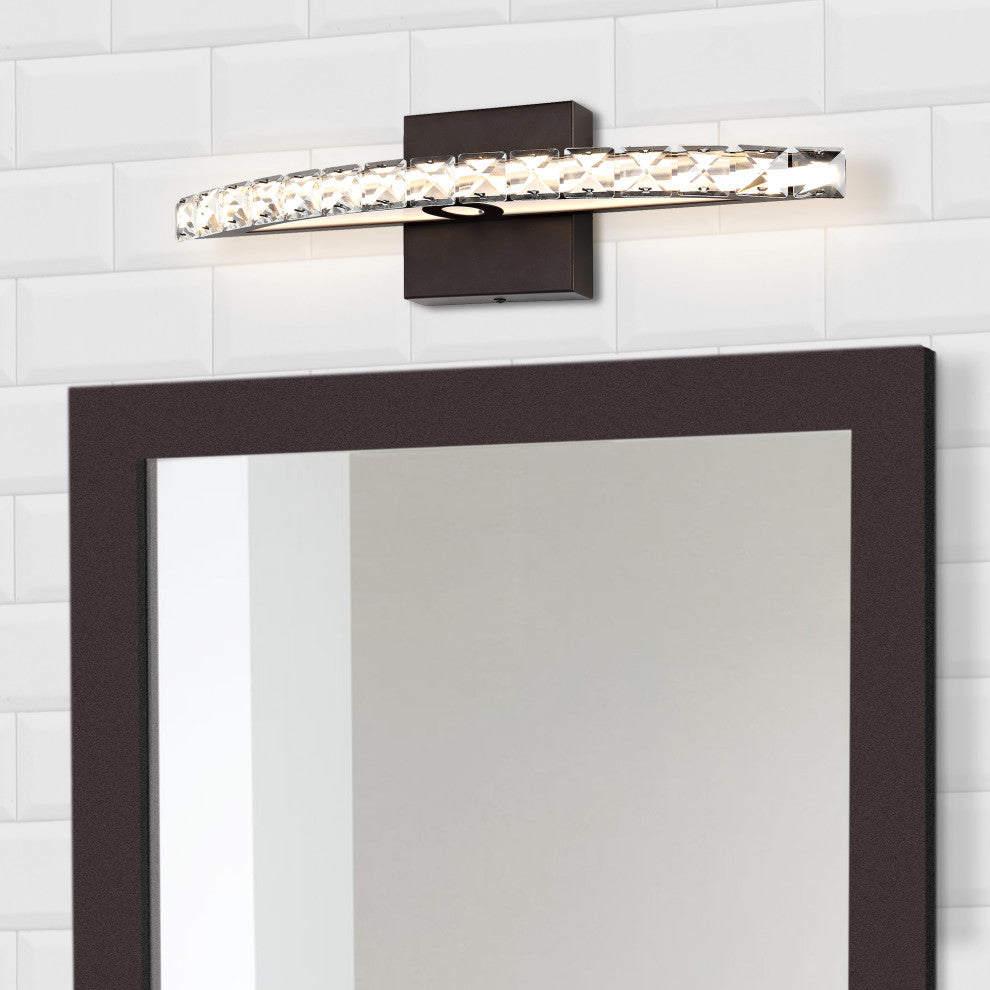 Alyson 18" 1-Light Iron/Acrylic Integrated Vanity Light, Oil Rubbed Bronze/Clear