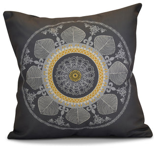Stained Glass Geometric Print Pillow, Gray, 16"x16"