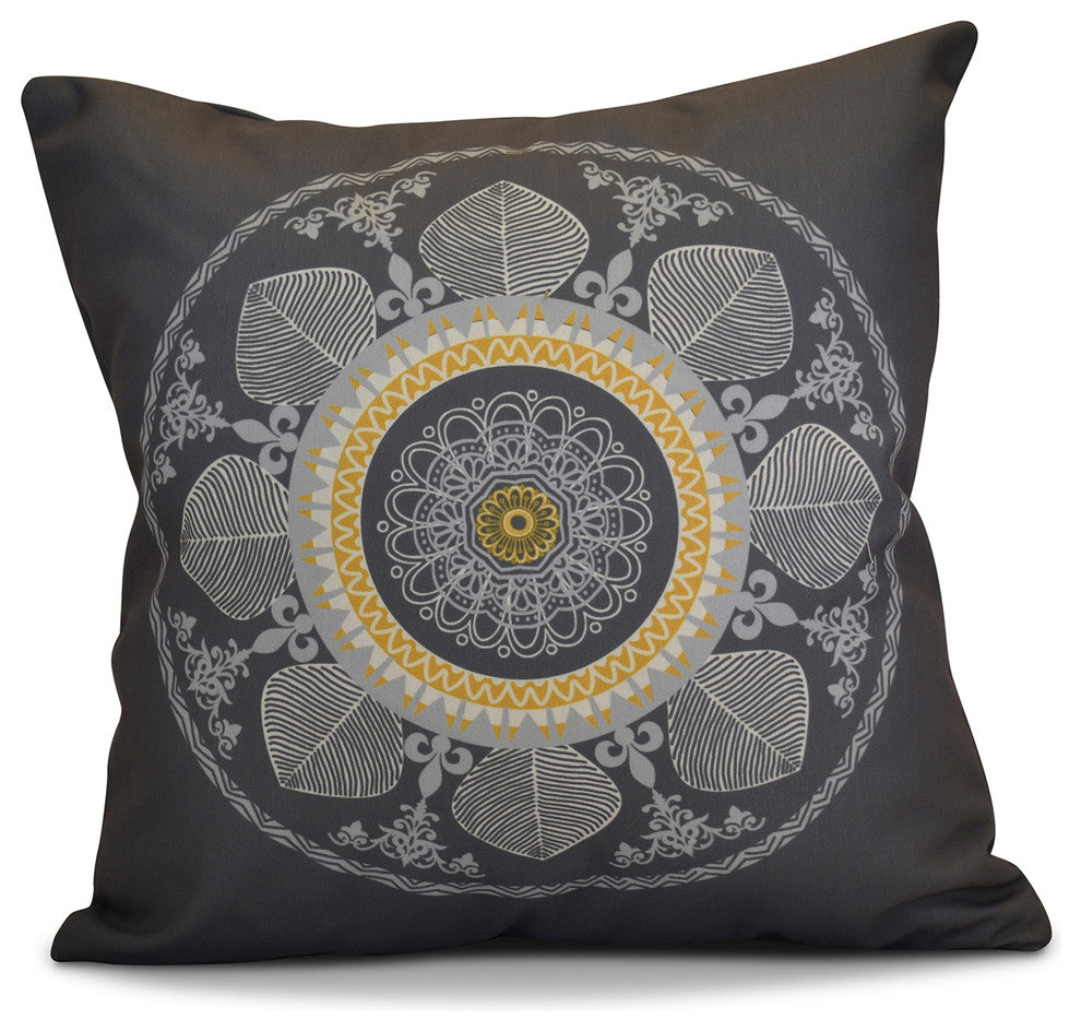 Stained Glass Geometric Print Pillow, Gray, 16"x16"