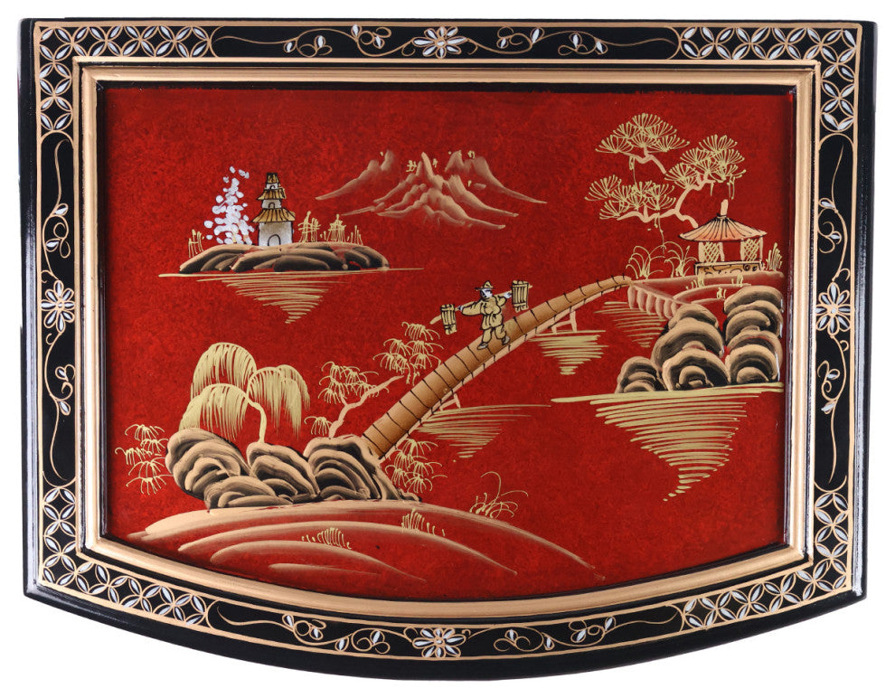 Oriental Furniture 24" Ming Design Fine Chinese Black Lacquer and Red Table/Nigh