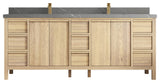 Elizabeth Oak 84" Double Sink Vanity, White 2" Piatra Gray
