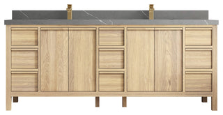 Elizabeth Oak 84" Double Sink Vanity, White 2" Piatra Gray