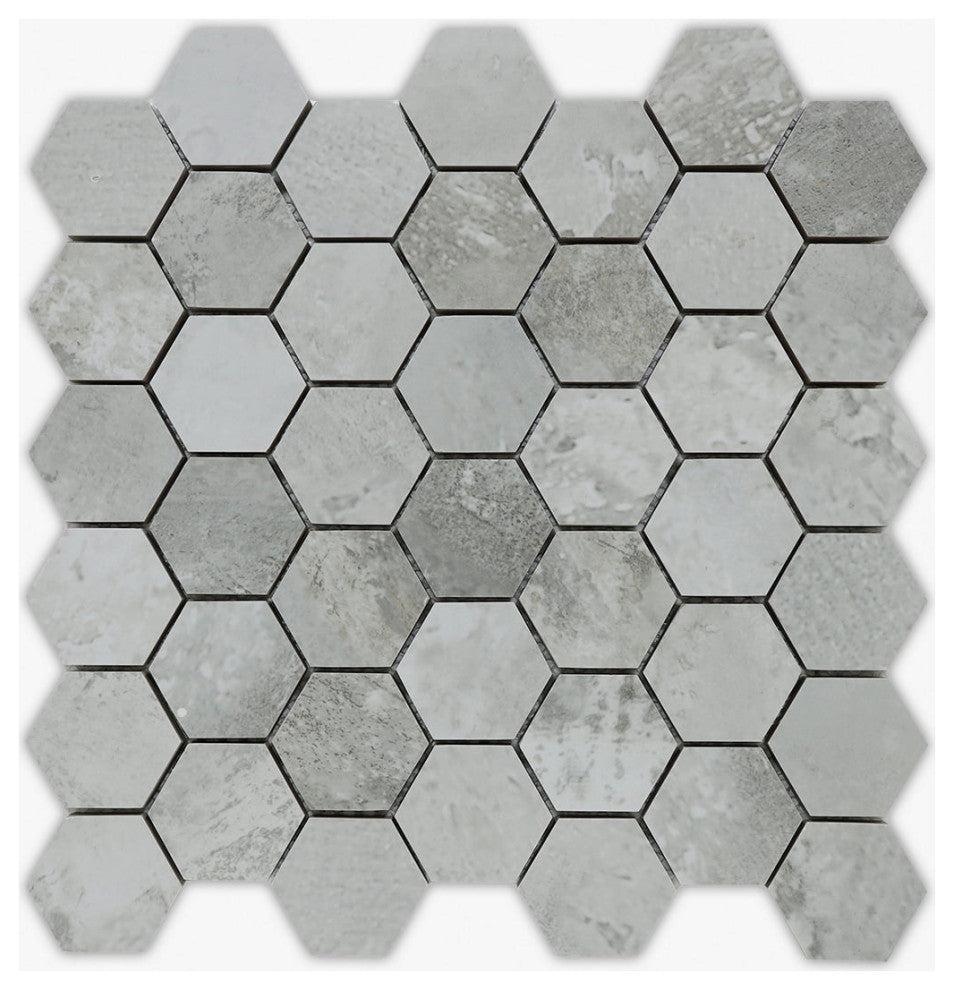 Silver Diamond Matte 2" Hexagon Porcelain Mosaic