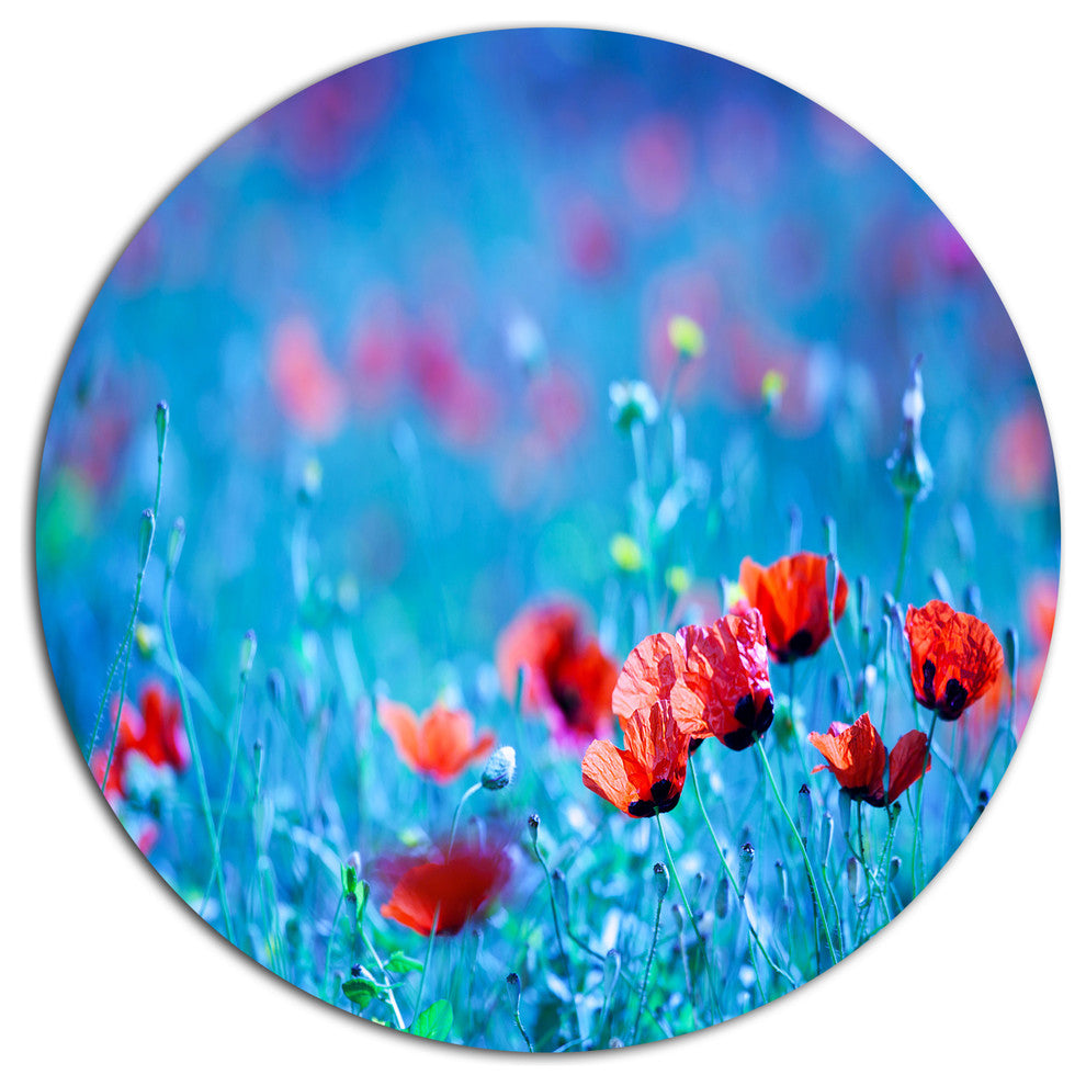 Poppy Flowers Field At Night, Modern Floral Round Wall Art, 36"