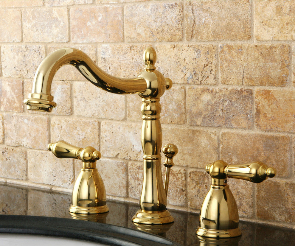 Kingston Brass Widespread Bathroom Faucet With Brass Pop-Up, Polished Brass
