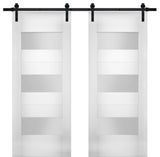 Double Barn Doors Opaque Glass / Sete 6003 White Silk / 13FT Rail, 60" X 80" ( 2* 30x80)