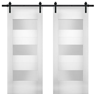 Double Barn Doors Opaque Glass / Sete 6003 White Silk / 13FT Rail, 60" X 80" ( 2* 30x80)