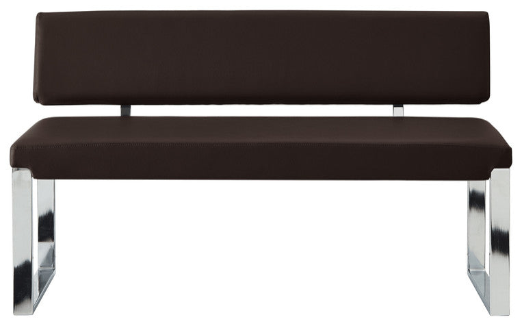 50" Brown and Silver Upholstered Faux Leather Bench