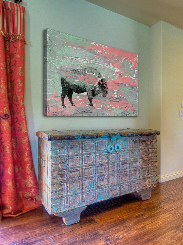 "Green Paint Buffalo" Painting Print on Wrapped Canvas, 60"x40"