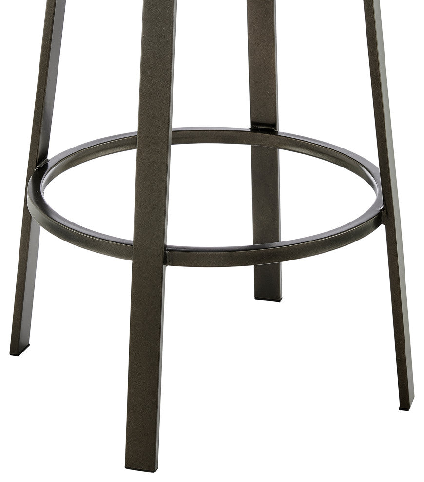 Neura Swivel Stool in Mocha Finish With Brown Faux Leather, 30"