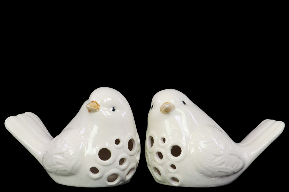 Porcelain Bird Figurines, 2-Piece Set, White
