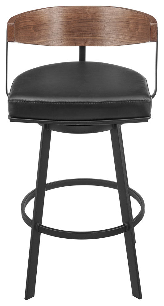 Lacey Swivel Stool, Black/Walnut Finish & Black Faux Leather, Bar, 30"