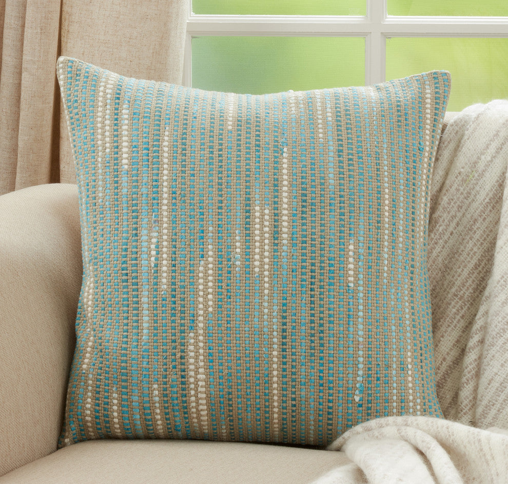 Throw Pillow With Striped Woven Design, 20"x20", Cover Only