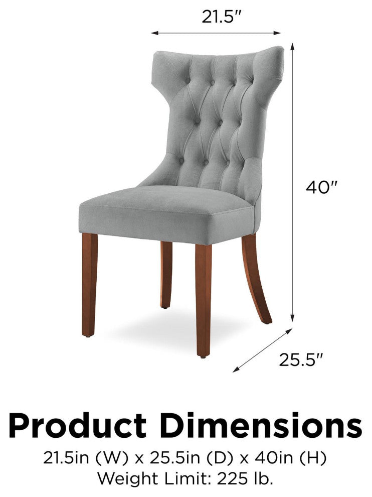 2 Pack Dining Chair, Padded Seat & Diamond Tufted Hourglass Back, Gray