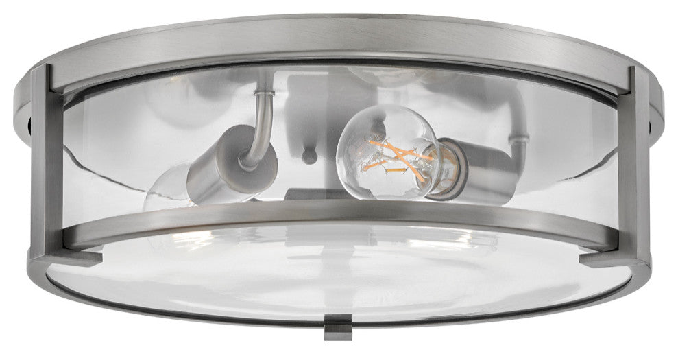 Hinkley Lowell 16" Md Flush Mount Ceiling Light, Antique Nickel + Clear Glass
