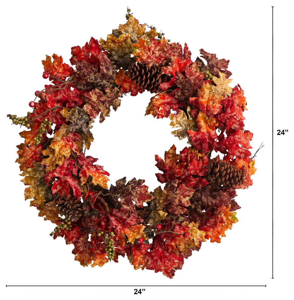 W1255 24 Autumn Maple, Berries and Pinecone Fall Artificial Wreath