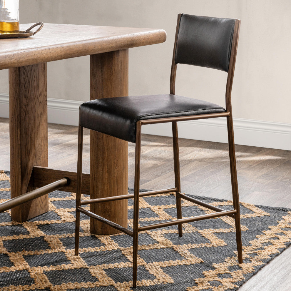 Kayne Leather Counter Stool by Kosas Home , Black