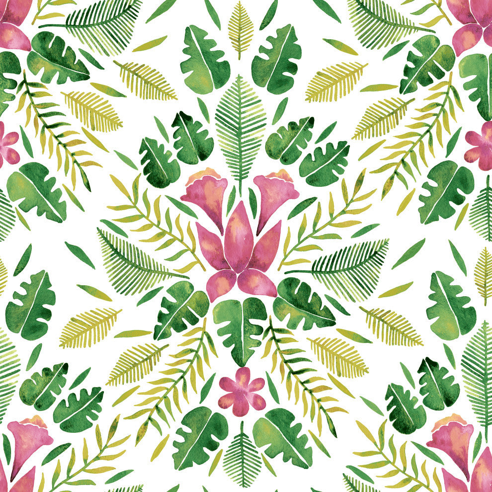 Green & Pink Green Cat Coquillette Tropical Peel & Stick Wallpaper