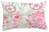 Zentangle 4 Color Floral Print Throw Pillow With Linen Texture, Red, 14"x20"
