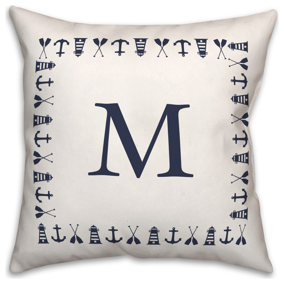 Nautical Monogram - M 18x18 Indoor / Outdoor Pillow