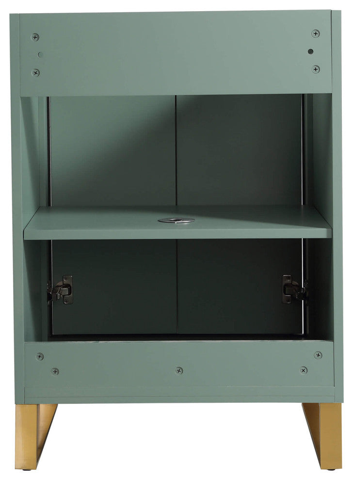 Opulence Bath Vanity, Mint Green, 24", Satin Brass Hardware, White Carrara Top