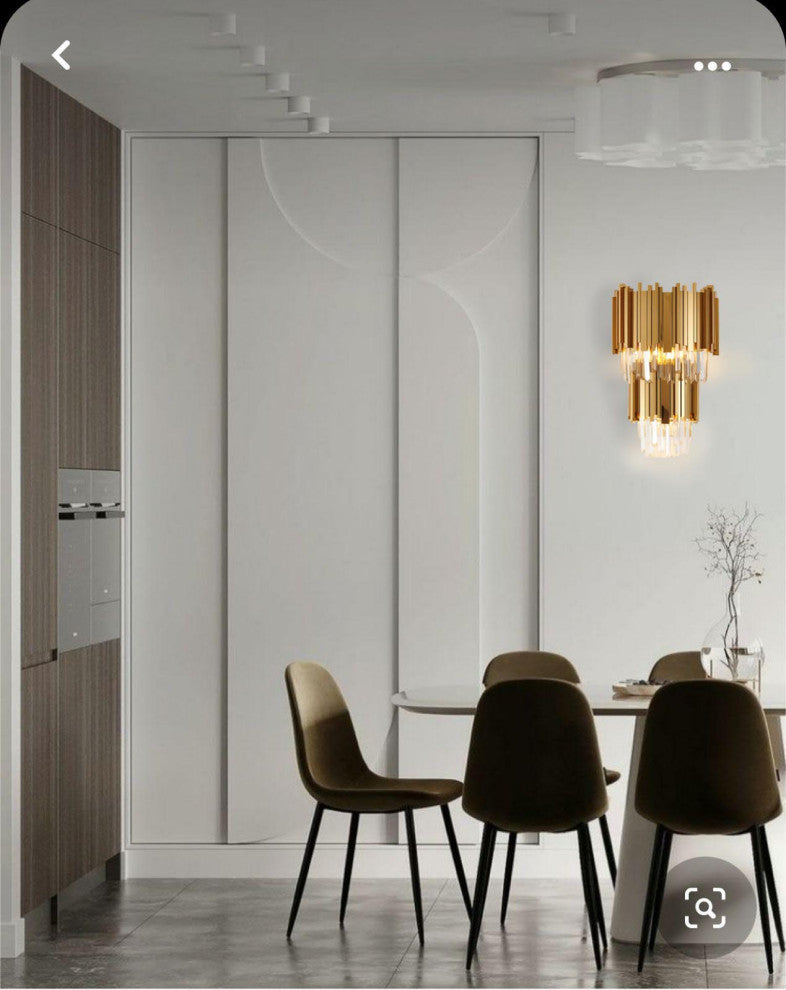 2-Tier Gold Rod Wall Sconce With Clear Crystals