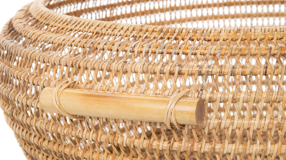 Cambria Bulging Round Open Weave Storage Basket, Honey-Brown