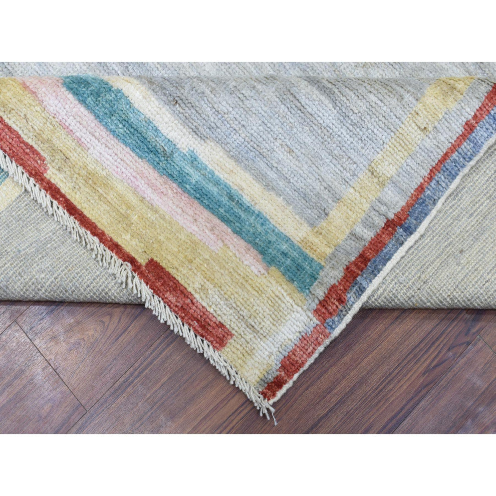 Light Gray, Soft Wool Hand Knotted, Boujaad Moroccan Berber Rug, 8'6"x11'7"