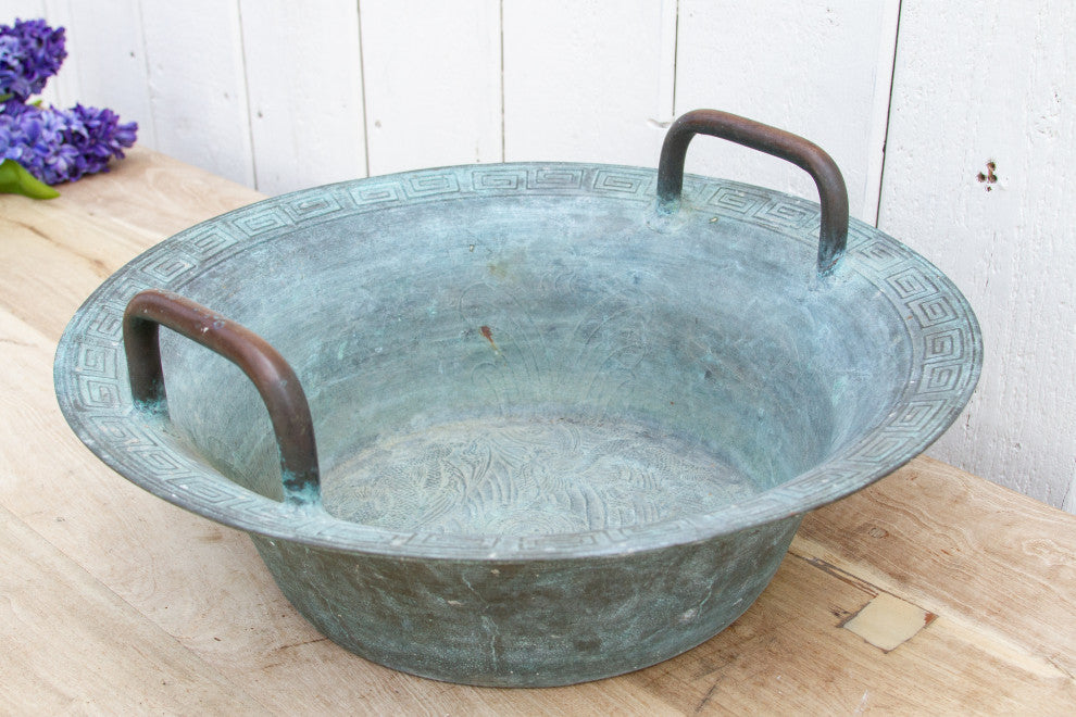 Large Antique Verdigris Copper Pot
