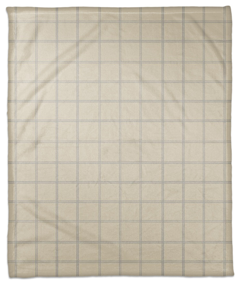 Cream and Gray Check 50x60 Coral Fleece Blanket