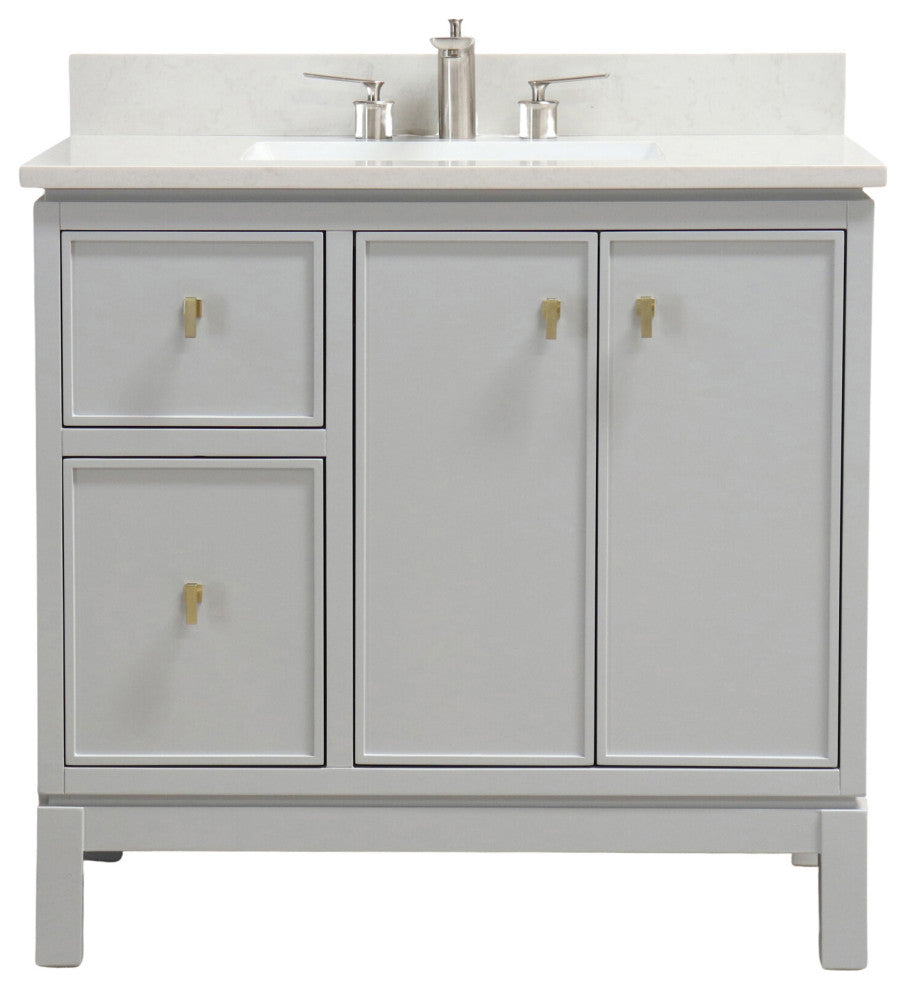 37" Single Sink Vanity, French Gray With Engineered Stone Top