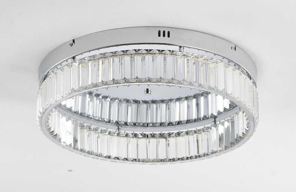 1-Light Chrome Dimmable LED Flush Mount With Clear Crystals