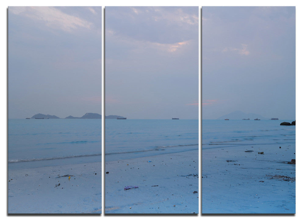"Light Blue Sunset at Lung Kwu Tan Beach" Metal Wall Art, 3 Panels, 36"x28"