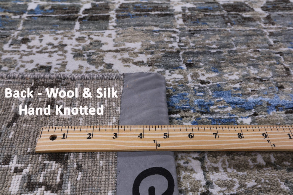 Abstract Handmade Wool and Silk Rug 8' 11" X 12' 1" Q8546